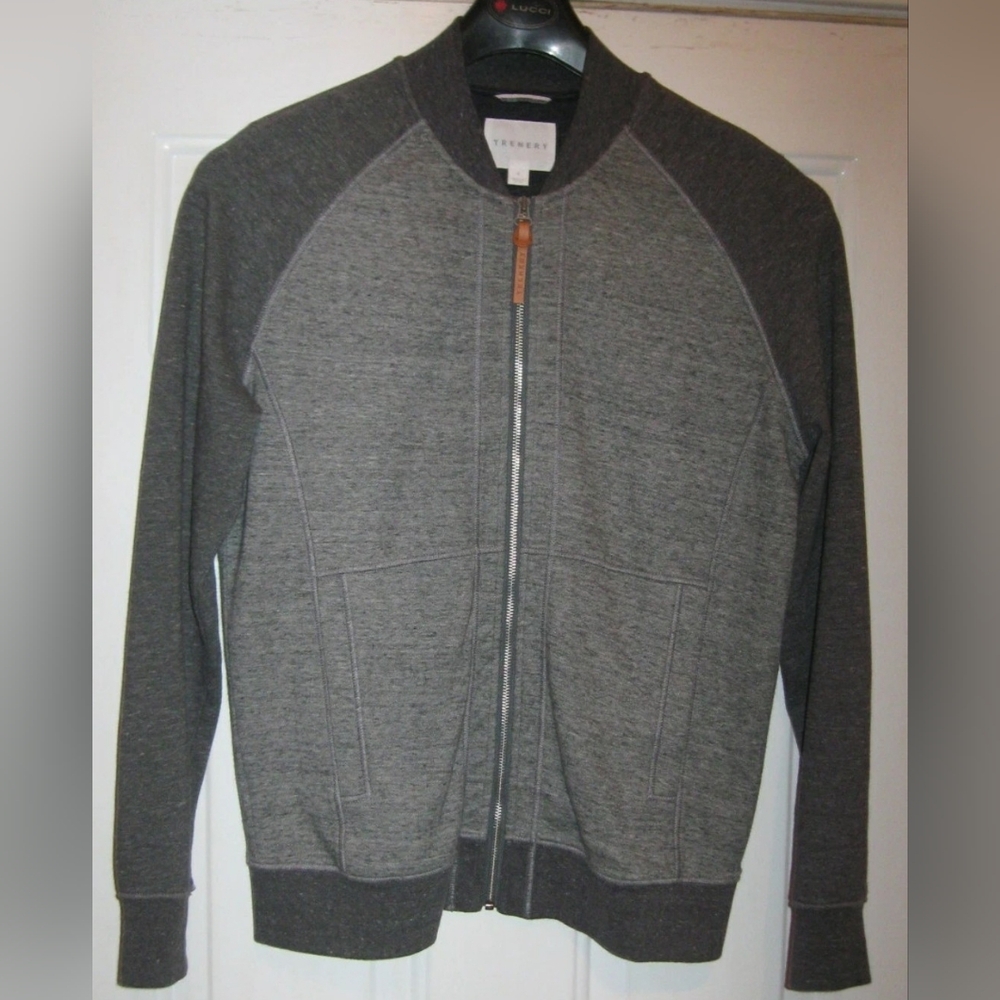 TRENERY MEN'S 2-TONE GRAY 100% COTTON ZIP-UP CARDIGAN SWEATER SIZE S NWOT